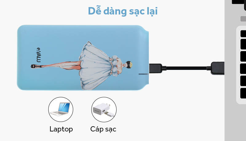 Sạc lại bằng cáp sạc điện thoại hoặc laptop tùy bạn chọn Sạc lại bằng cáp sạc điện thoại hoặc laptop tùy bạn chọn