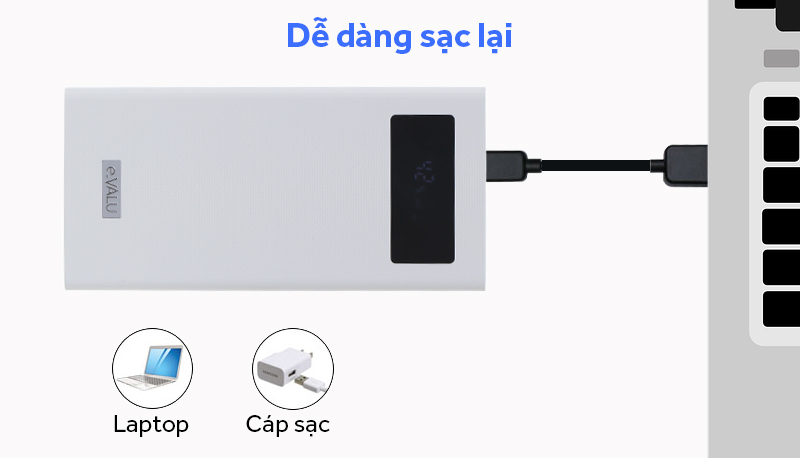 Pin sạc dự phòng Polymer 20.000 mAh QC 3.0 eValu Kingkong K6 - Sạc lại bằng cáp sạc điện thoại hoặc laptop tùy bạn chọn Pin sạc dự phòng Polymer 20.000 mAh QC 3.0 eValu Kingkong K6 - Sạc lại bằng cáp sạc điện thoại hoặc laptop tùy bạn chọn