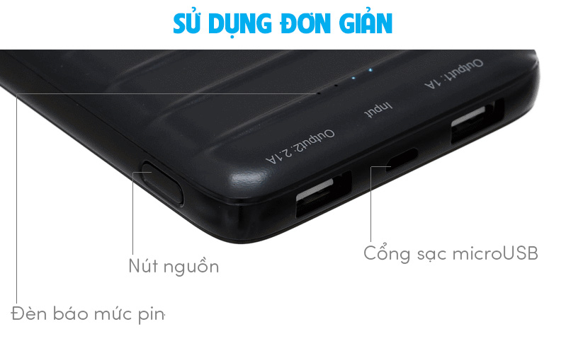 Pin sạc dự phòng Polymer 10.000 mAh eValu PA L10 Đen Pin sạc dự phòng Polymer 10.000 mAh eValu PA L10 Đen
