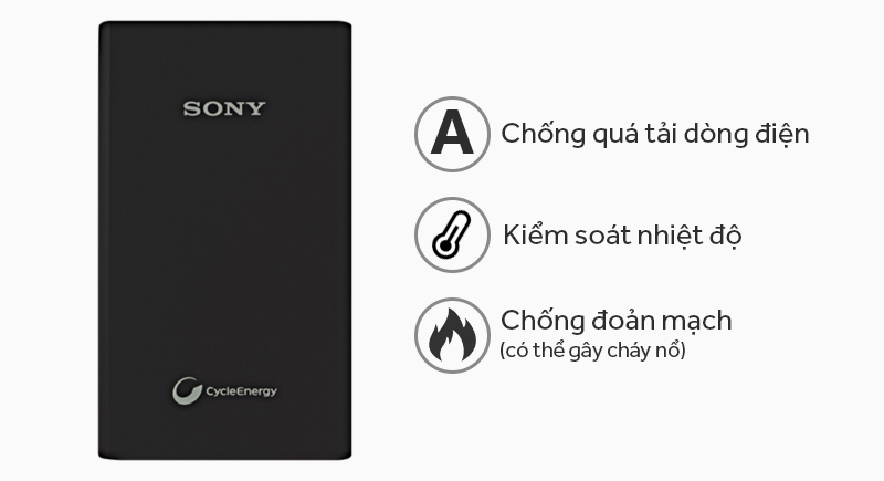 Pin sạc dự phòng Polymer 8.700 mAh Sony CP-V9/BC ULA có các tính năng an toàn Pin sạc dự phòng Polymer 8.700 mAh Sony CP-V9/BC ULA có các tính năng an toàn