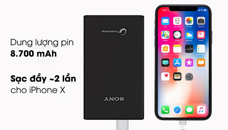 Pin sạc dự phòng Polymer 8.700 mAh Sony CP-V9/BC ULA sạc được 2 lần cho iPhone X Pin sạc dự phòng Polymer 8.700 mAh Sony CP-V9/BC ULA sạc được 2 lần cho iPhone X