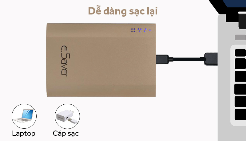 Pin sạc dự phòng 7.500 mAh eSaver LA Y323S - Thời gian đầy pin từ 4 đến 5 giờ với nguồn điện sạc 2.1A Pin sạc dự phòng 7.500 mAh eSaver LA Y323S - Thời gian đầy pin từ 4 đến 5 giờ với nguồn điện sạc 2.1A