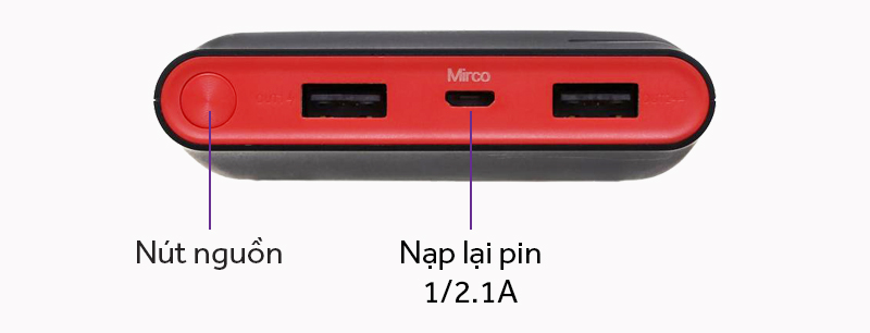 Các cổng kết nối trên pin sạc dự phòng 10.000 mAh eValu Sword X Các cổng kết nối trên pin sạc dự phòng 10.000 mAh eValu Sword X