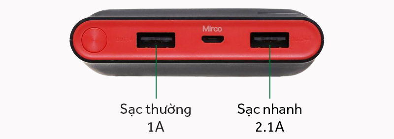 Các cổng kết nối trên pin sạc dự phòng 10.000 mAh eValu Sword X Các cổng kết nối trên pin sạc dự phòng 10.000 mAh eValu Sword X