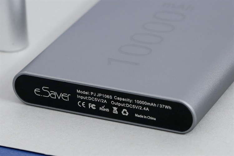 Pin sạc dự phòng Polymer 10.000 mAh Type C 10W eSaver PJ JP106S Màu Xám