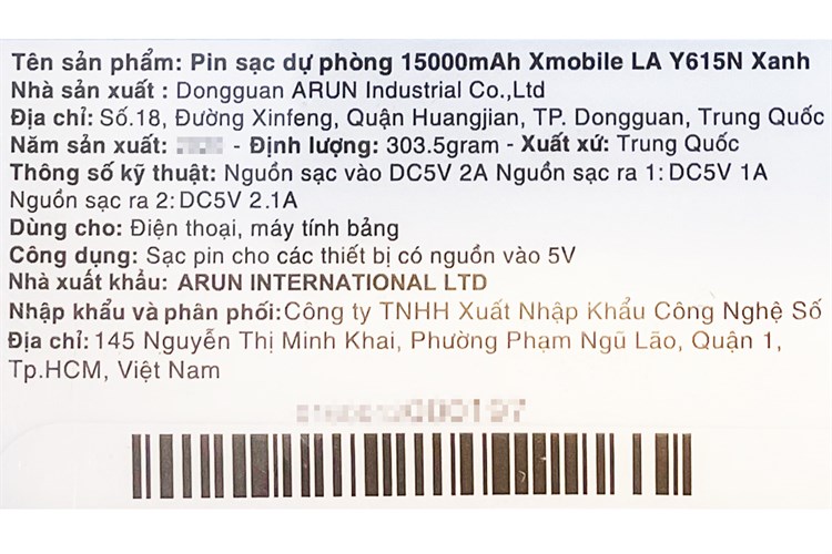 Pin sạc dự phòng 15.000 mAh 10.5W Xmobile LA Y615N Màu Xanh Dương