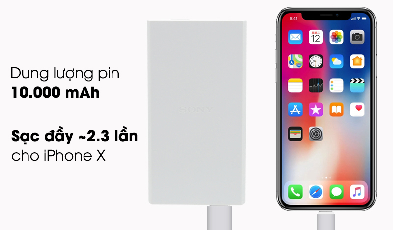 Pin sạc dự phòng Polymer 10.000 mAh Sony CP-V10B-WC LA sạc đầy 2.3 lần cho iPhone X