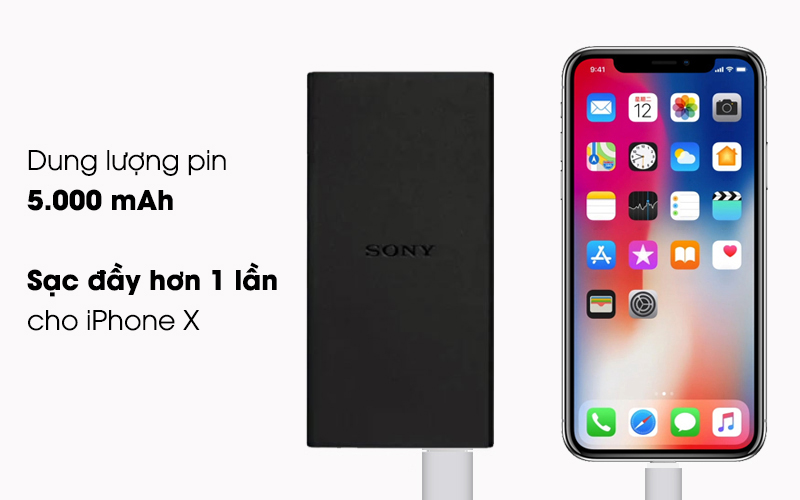 Pin sạc dự phòng Polymer 5.000 mAh Sony CP-V5B sạc đầy cho iPhone X hơn 1 lần
