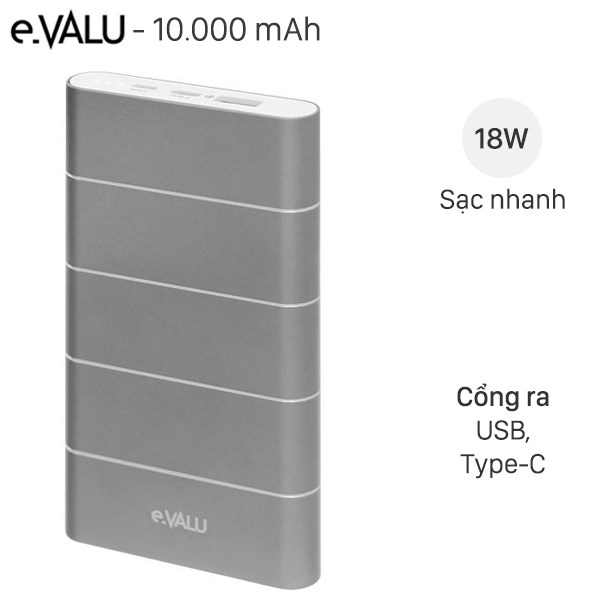 Pin sạc dự phòng Polymer 10.000 mAh Type C QC3.0 eValu PA F1 Air
