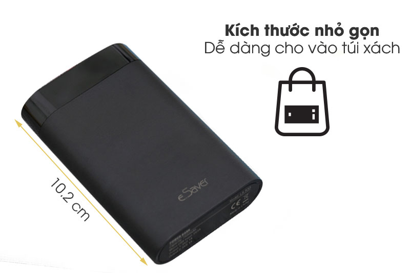 Pin sạc dự phòng 7500mAh eSaver LA A33 Đen - Kiểu dáng nhỏ gọn, tiện lợi mang theo