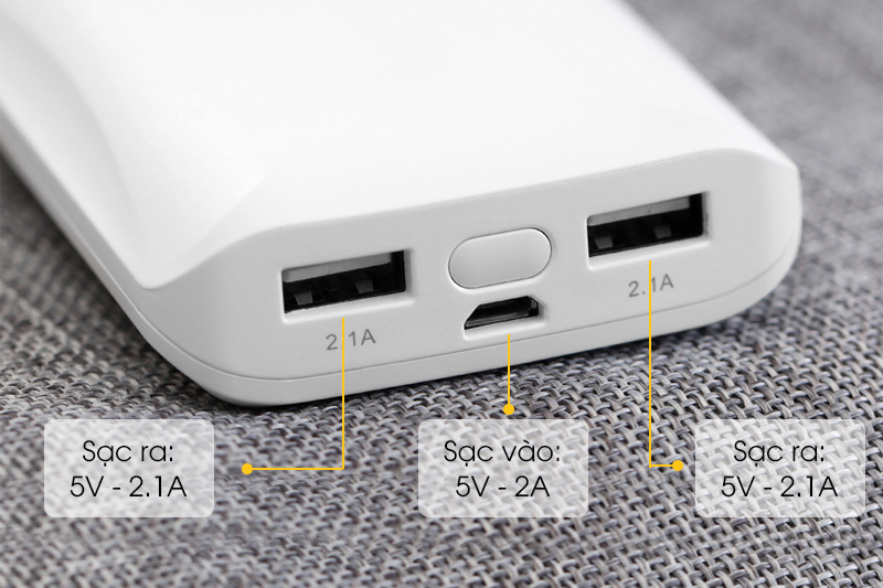 Các cổng sạc của Pin sạc dự phòng 7.500 mAh AVA LA CT23 Trắng Các cổng sạc của Pin sạc dự phòng 7.500 mAh AVA LA CT23 Trắng