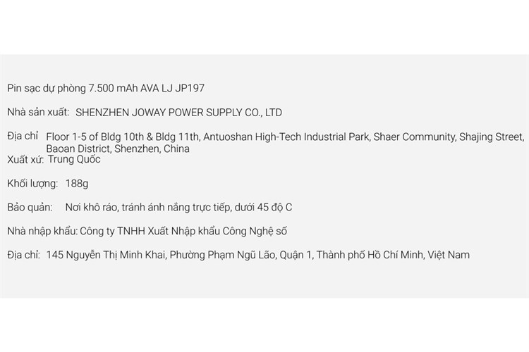 Pin sạc dự phòng 7.500 mAh AVA LJ JP197 Màu Trắng