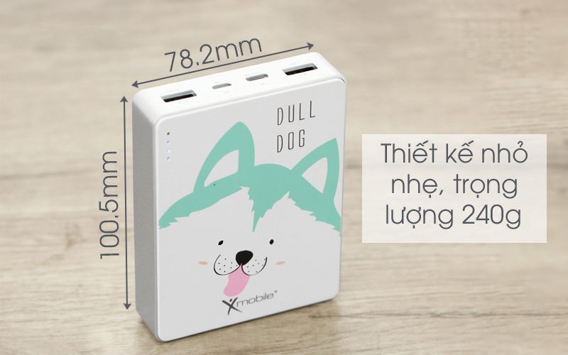 Pin sạc dự phòng 10.000 mAh Xmobile Gram 4 Dull Dog Xanh lá có thiết kế dễ thương