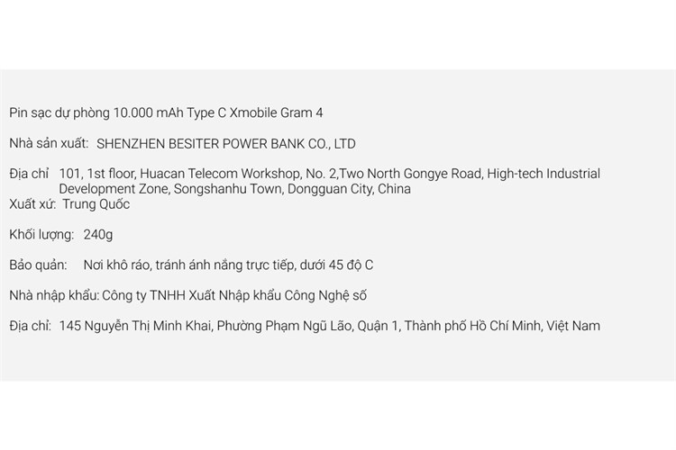 Pin sạc dự phòng 10.000 mAh Type C Xmobile Gram 4 Màu Xanh Dương