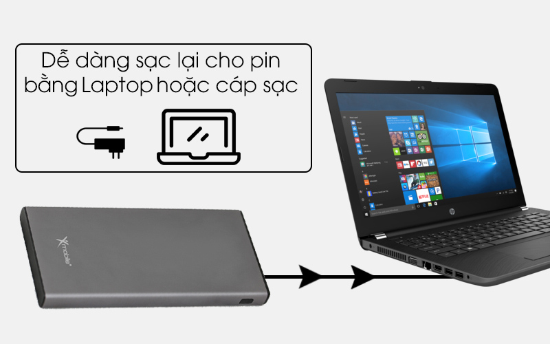 Nạp lại pin cho pin sạc dự phòng Polymer 10.000 mAh Xmobile Atela 10 Nhôm Xám