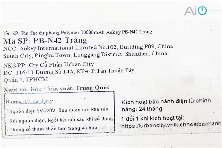 Pin sạc dự phòng 10.000 mAh AUKEY PB-N42 Màu Trắng