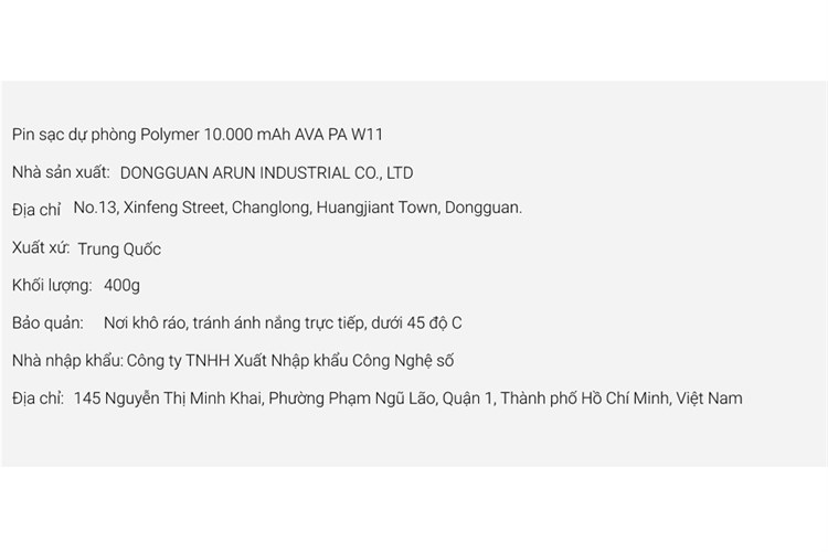 Pin sạc dự phòng Polymer 10.000 mAh 10.5W AVA PA W11 Màu Đen - Đỏ