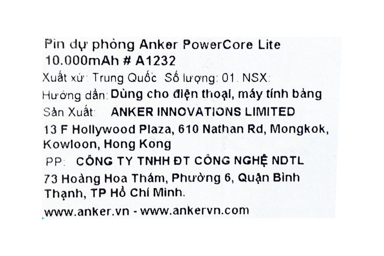 Pin sạc dự phòng Polymer 10.000 mAh Type C 12W Anker PowerCore Lite A1232 Màu Đen