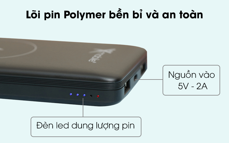 Pin sạc dự phòng Polymer 10000mAh Wireless Xmobile PJ JP151 đen có lõi Polymer an toàn