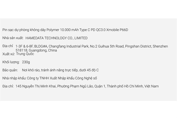 Pin sạc dự phòng Polymer 10.000mAh không dây Type C PD QC3.0 18W Xmobile P66D Màu Xám