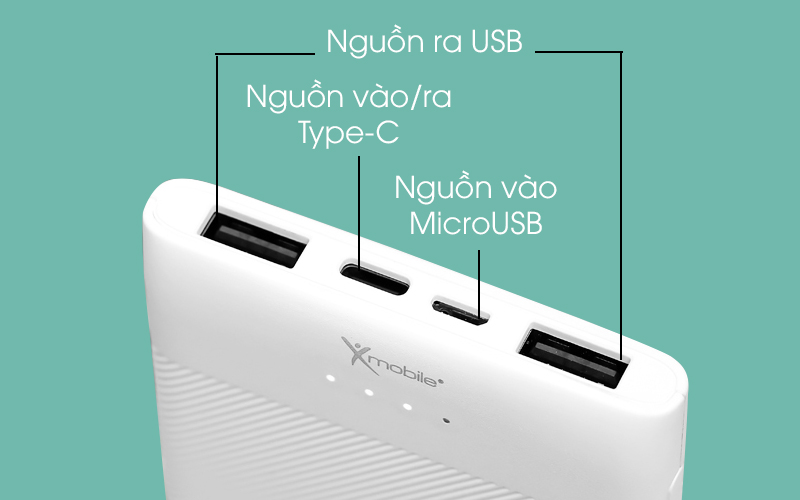 Có 3 cổng sạc - Pin sạc dự phòng Polymer 10000mAh Type C Xmobile PW37Y5B Trắng