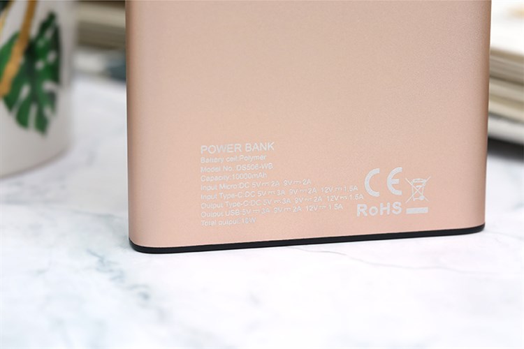 Pin sạc dự phòng Polymer 10.000 mAh Type C PD QC3.0 18W Mbest DS506-WB Màu Vàng đồng