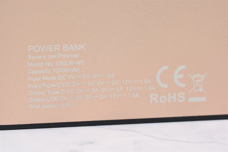 Pin sạc dự phòng Polymer 10.000 mAh Type C PD QC3.0 18W Mbest DS506-WB Màu Vàng đồng