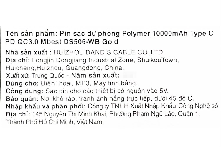 Pin sạc dự phòng Polymer 10.000 mAh Type C PD QC3.0 18W Mbest DS506-WB Màu Vàng đồng