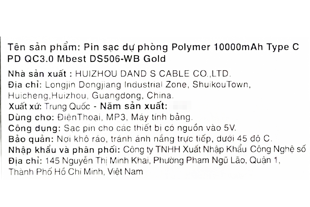 Pin sạc dự phòng Polymer 10.000 mAh Type C PD QC3.0 Mbest DS506-WB