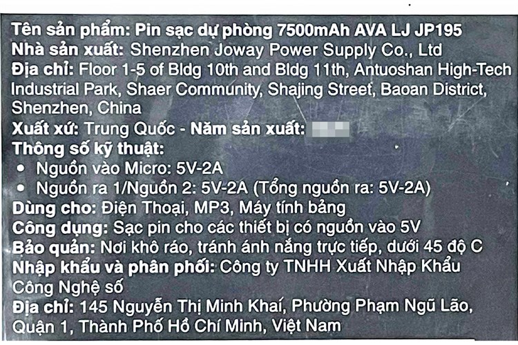 Pin sạc dự phòng 7.500 mAh 10W AVA LJ JP195 Màu Xanh Dương