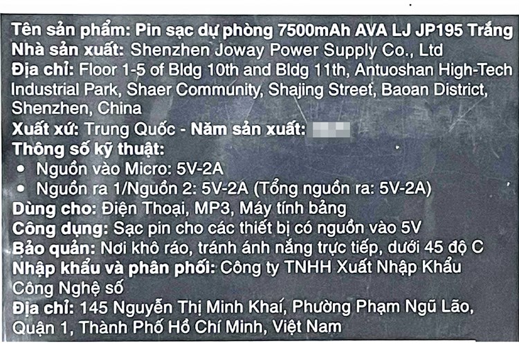 Pin sạc dự phòng 7.500 mAh 10W AVA LJ JP195 Màu Trắng