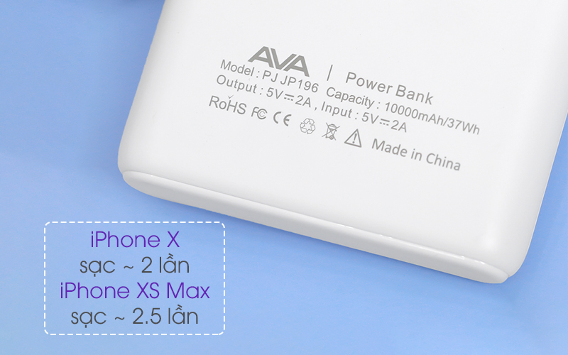 Có dung lượng 10.000 mAh - Pin sạc dự phòng Polymer 10.000mAh AVA PJ JP196 Đen