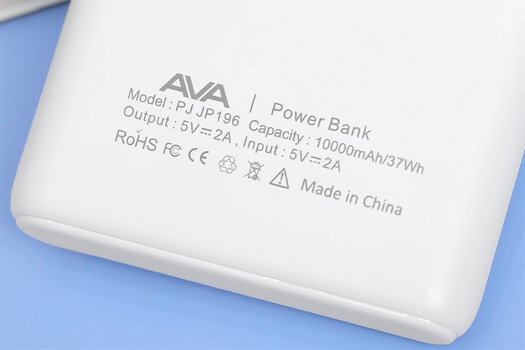 Pin sạc dự phòng Polymer 10.000 mAh 10W AVA PJ JP196 Màu Trắng