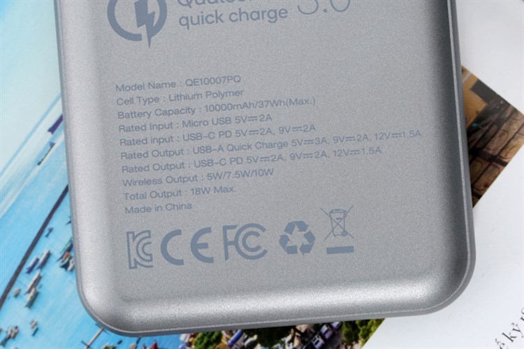 Pin sạc dự phòng không dây Polymer 10.000 mAh Type C PD QC3.0 Energizer QE10007PQ Màu Xám