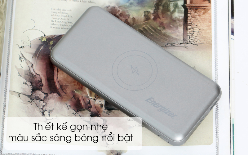 Thiết kế sang trọng - Pin sạc dự phòng không dây Polymer 10.000 mAh Type C PD QC3.0 Energizer QE10007PQ Xám