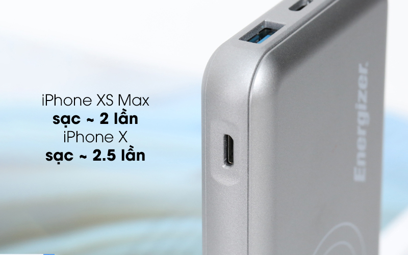 Có dung lượng 10.000 mAh - Pin sạc dự phòng không dây Polymer 10000mAh Type C PD QC3.0 Energizer QE10007PQ Xám