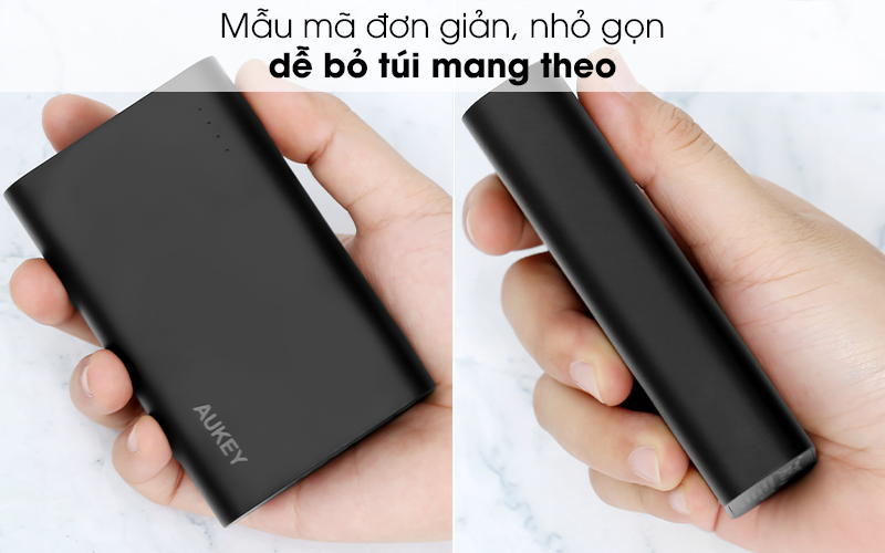 Thiết kế nhỏ gọn - Pin sạc dự phòng Polymer 10.000mAh Type C PD QC3.0 Aukey PB-XD12 Đen