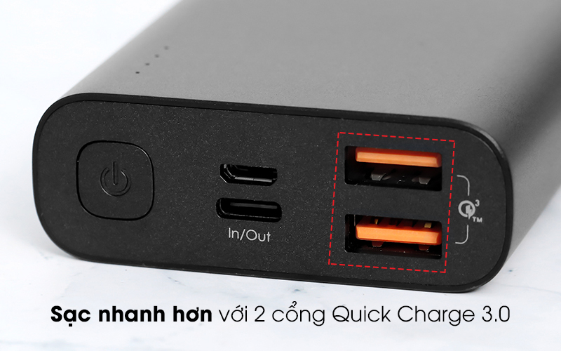 Cho khả năng sạc nhanh hơn - Pin sạc dự phòng Polymer 10.000mAh Type C PD QC3.0 Aukey PB-XD12 Đen