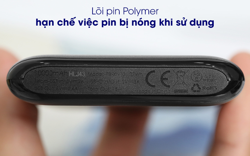 Có lõi pin Polymer - Pin sạc dự phòng Polymer 10.000mAh Type C Aukey PB-XN10 Đen