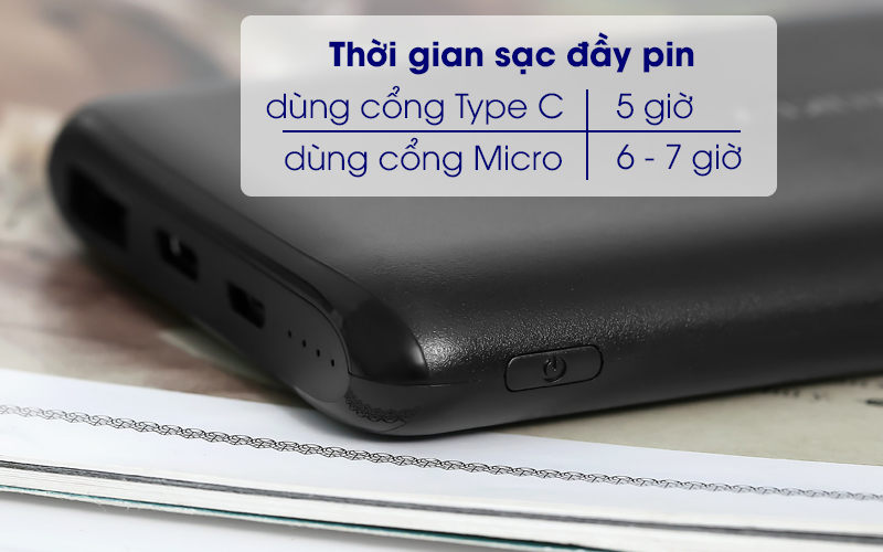 dễ dàng sạc lại cho pin - Pin sạc dự phòng Polymer 10.000mAh Type C Aukey PB-XN10 Đen