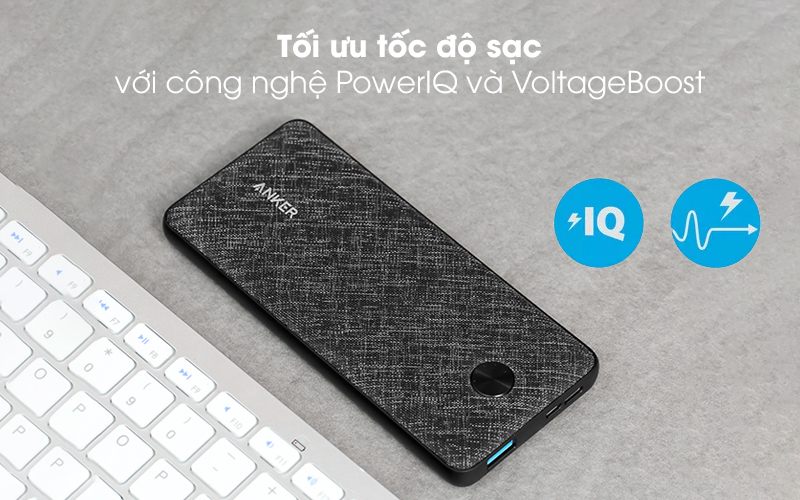 Tối ưu tốc độ sạc với công nghệ PowerIQ và VoltageBoost - Pin sạc dự phòng Polymer 10.000mAh Type C Anker PowerCore Slim A1229 Đen