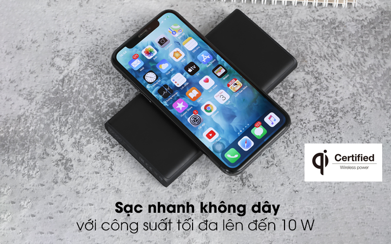 Sạc nhanh không dây chuẩn Qi - Pin sạc dự phòng Polymer 10.000mAh không dây Type C Xiaomi Mi Essential