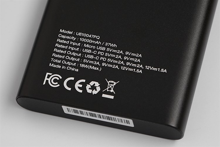 Pin sạc dự phòng Polymer 10.000 mAh Type C PD QC3.0 18W Energizer UE10047PQ Màu Đen