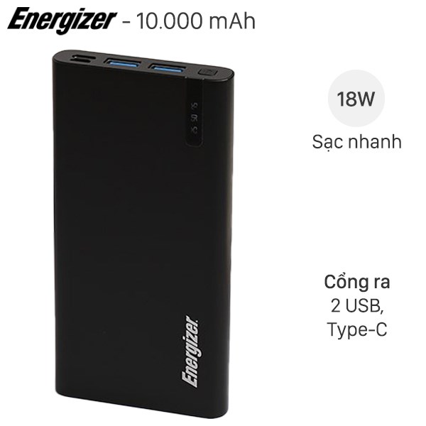 Pin sạc dự phòng Polymer 10.000 mAh Type C PD QC3.0 Energizer UE10047PQ