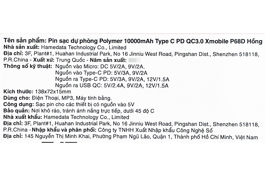 Pin sạc dự phòng Polymer 10.000 mAh Type C PD QC3.0 18W Xmobile P68D - 20