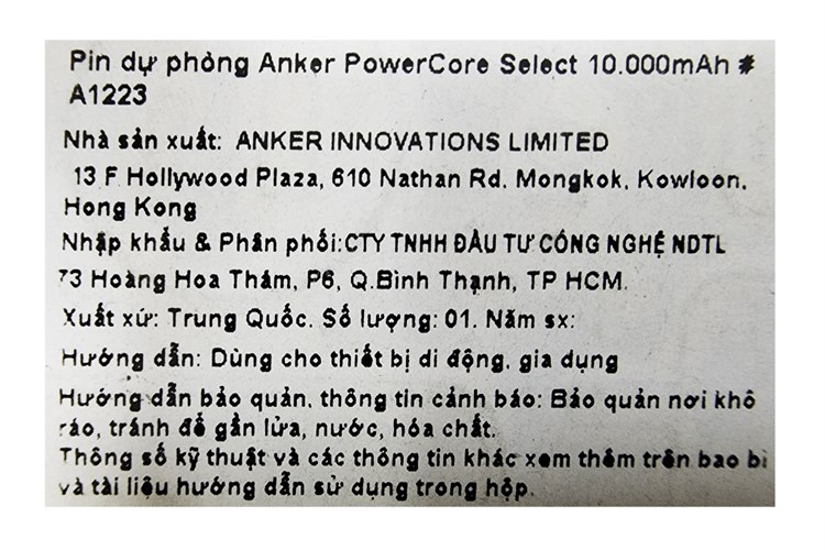 Pin sạc dự phòng 10.000 mAh Anker PowerCore Select A1223 Màu Đen