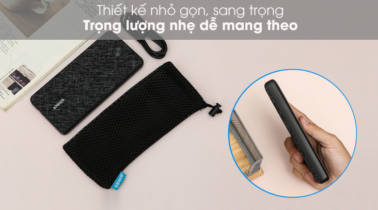 Gọn đẹp, sang trọng - Pin sạc dự phòng Polymer 20.000mAh Type C PowerCore Essential PD Anker A1281 Fabric Đen