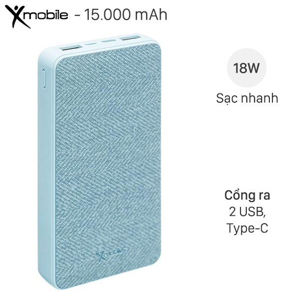 Pin sạc dự phòng Polymer 15.000 mAh Type C PD QC3.0 Xmobile PowerBox P72D