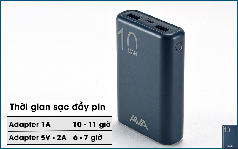 Pin sạc dự phòng Polymer 10.000mAh AVA PJ JP191S - Thời gian sạc lại nhanh hay chậm tùy thuộc vào loại adapter