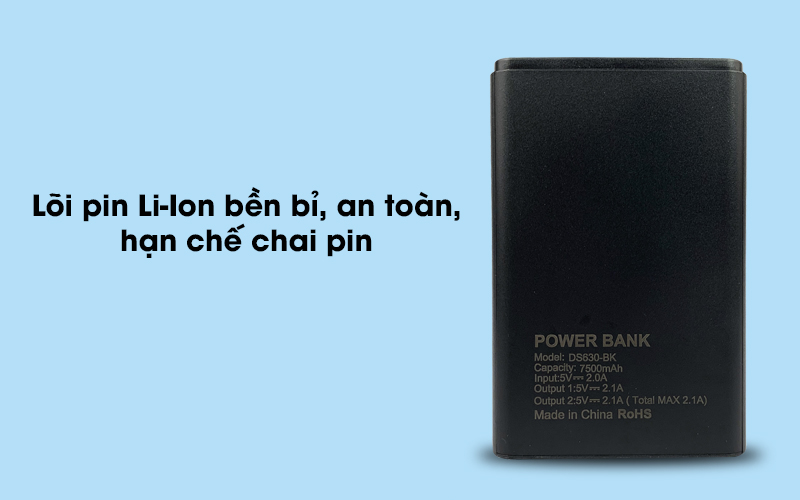 Pin sạc dự phòng 7500mAh AVA DS630 - Sử dụng lõi pin Li-Ion bền bỉ